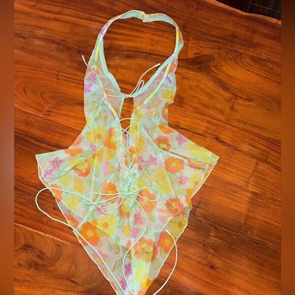 Savage X Fenty Free Spirit Floral Mesh Teddy Orange Size Medium - Picture 2 of 16